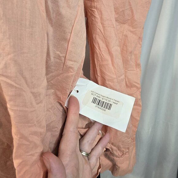NWT Self Contrast Anthropologie Puff-Sleeve Blouse Size Medium Pink/Orange Paypa - Picture 5 of 10